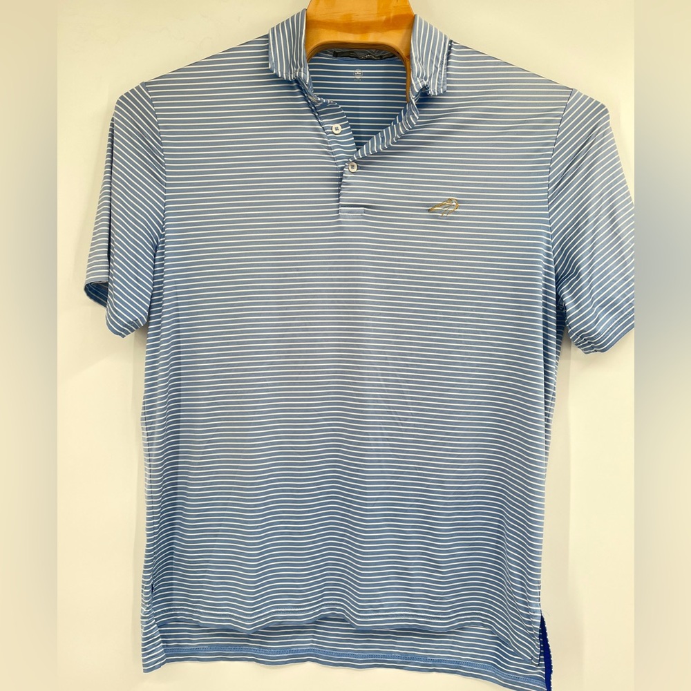 RLX Ralph Lauren Men Blue Stripes Performance Golf Polo Shirt Sz L Pelican Logo